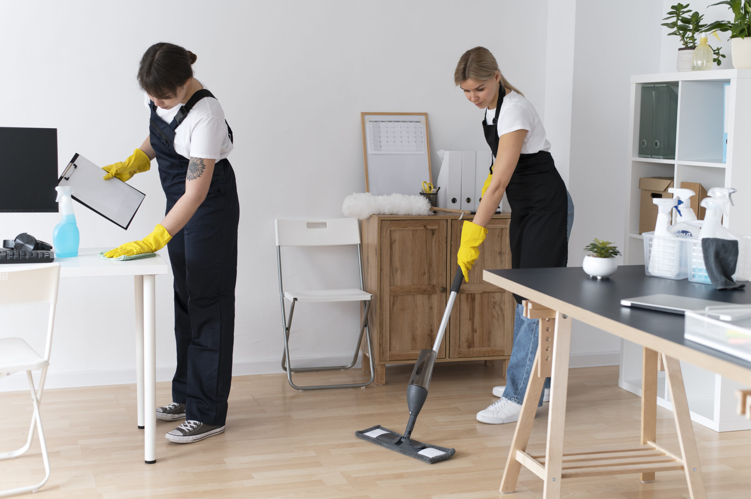 office cleaners mopping floor